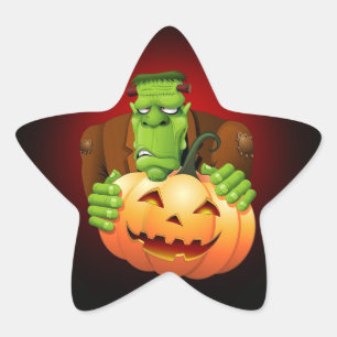 Pegatina En Forma De Estrella Personalizado Frankenstein con Calabaza