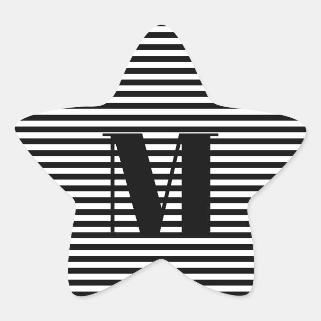 Pegatina En Forma De Estrella Personalizar monograma franjas blancas iniciales (Anverso)
