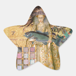 Pegatina En Forma De Estrella Pez Mujer Piscis Vintage Gótico Clásico 