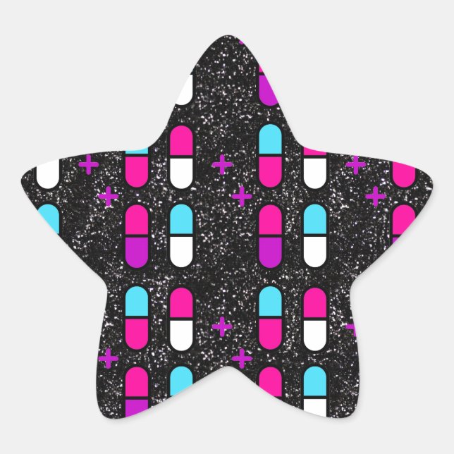 Pegatina En Forma De Estrella píldoras purpurina rosa (Anverso)