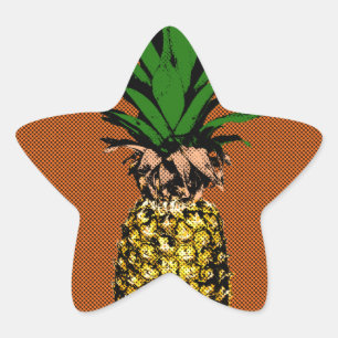 Pegatina En Forma De Estrella Pineapple Newsprint
