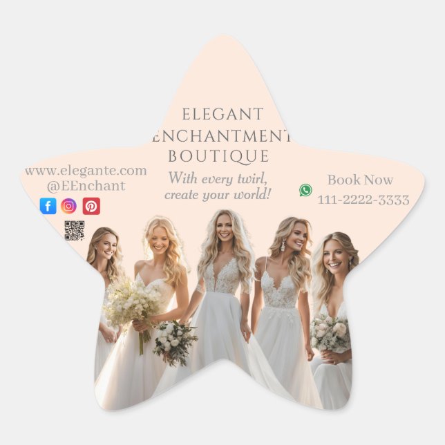 Pegatina En Forma De Estrella Pink Bridal Bliss Celebrate Love Happiness Wedding (Anverso)