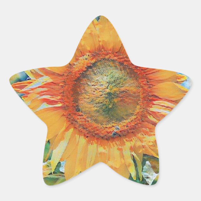Pegatina En Forma De Estrella Pintura de girasol amarillo y naranja (Anverso)