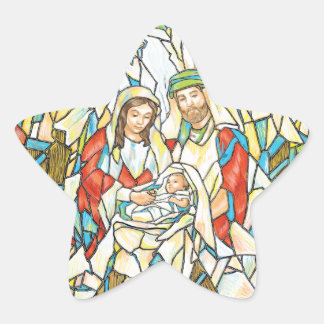 Pegatina En Forma De Estrella Pintura de natividad de vidrio manchado