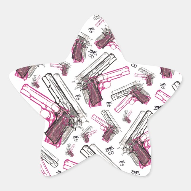 Pegatina En Forma De Estrella Pistol Pearl, arma extravagante y patrón de cereza (Anverso)