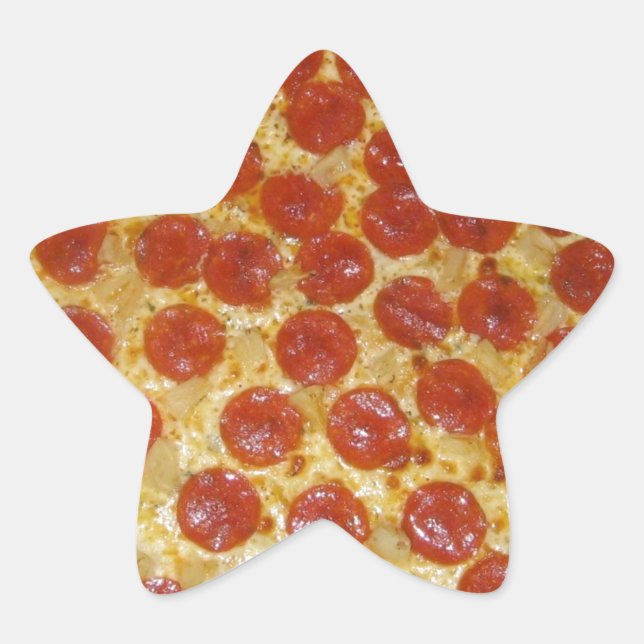 Pegatina En Forma De Estrella Pizza...Deliciosa Pepperoni Pizza (Anverso)