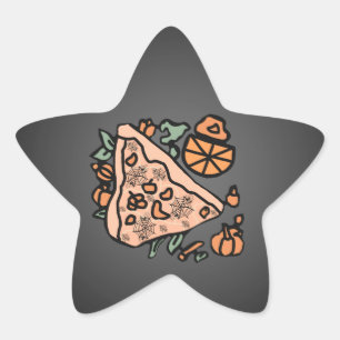 Pegatina En Forma De Estrella Pizza Retro con un Toque de Calabaza
