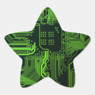 Pegatina En Forma De Estrella Placa de circuito electrónico verde del nerd de sa