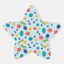 Pegatina En Forma De Estrella Playa de verano con peces estrella, conchas y pied