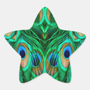 Pegatina En Forma De Estrella Plumas de Pavo Real Gloriosas