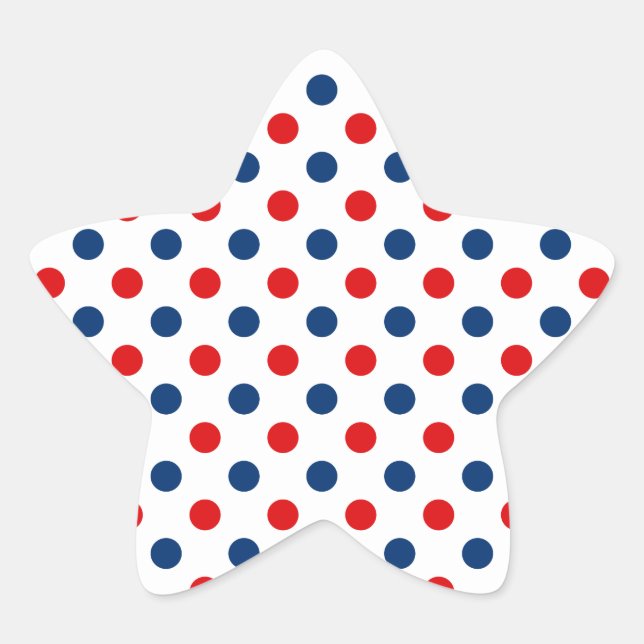 Pegatina En Forma De Estrella Puntos de Polka azul y blanco rojo (Anverso)