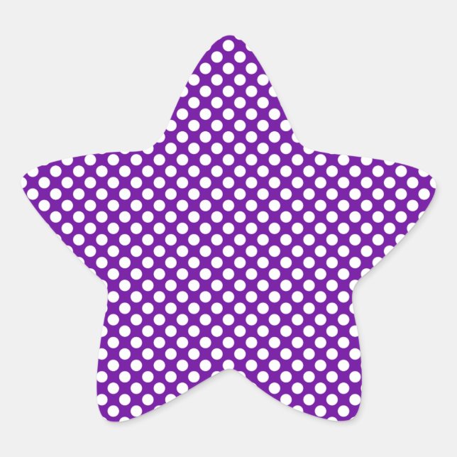 Pegatina En Forma De Estrella Puntos de Polka Blanco y Morado (Anverso)