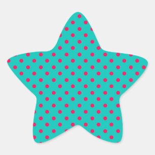 Pegatina En Forma De Estrella Puntos rosados profundos en Aqua Blue