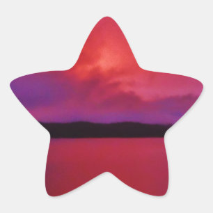 Pegatina En Forma De Estrella Púrpura caliente puesta de sol en el lago Arrowhea
