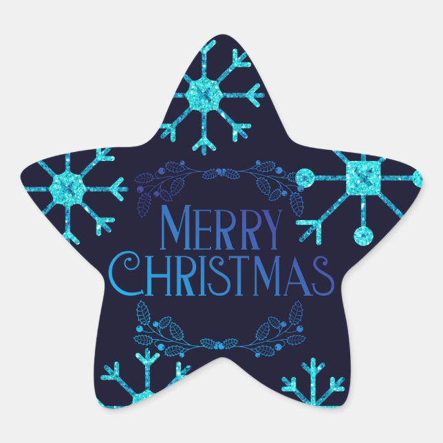 Pegatina En Forma De Estrella Purpurina azul Snowflakes (Anverso)
