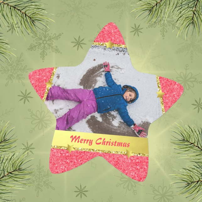 Pegatina En Forma De Estrella Purpurina de moda "Pink Gold Stars" Feliz Navidad (Trendy Pink Gold Stars Glitter Merry Christmas Star Sticker ©Susanne Sachers - Sunny Mind Design 🌞)