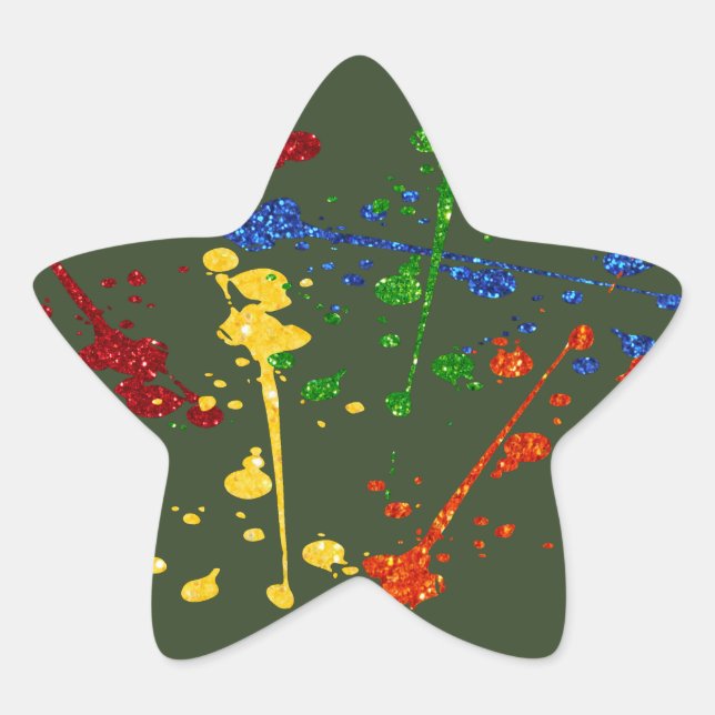 Pegatina En Forma De Estrella Purpurina Fiesta de Paintball Paint Splatter (Anverso)