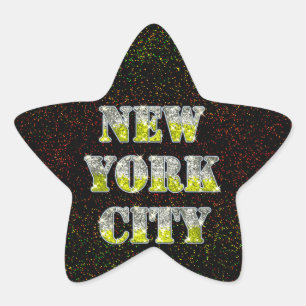 Pegatina En Forma De Estrella Purpurinas de Oro Plateado de Nueva York