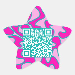 Pegatina En Forma De Estrella QR Código Hot Pink Verde azulada Bright Moderno Gu