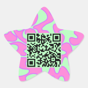 Pegatina En Forma De Estrella QR Código Mint Green Pink Bright Moderno Guay