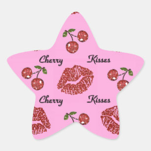Pegatina En Forma De Estrella RAB Rockabilly Besos de Cereza en Rosa
