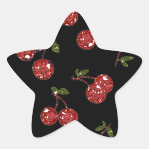 Pegatina En Forma De Estrella RAB Rockabilly Cerezas Muy Cerezas En Negro