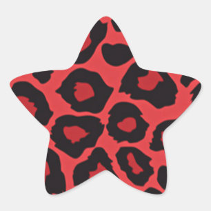 Pegatina En Forma De Estrella RAB Rockabilly Estampado Leopardo Rojo Negro