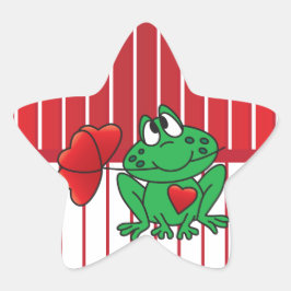 Pegatina En Forma De Estrella Rana de amor en franjas rojas y blancas