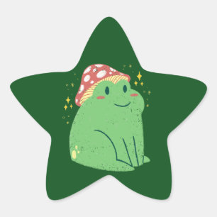 Pegatina En Forma De Estrella Rana Verde Adorable con Sombrero de Hongo