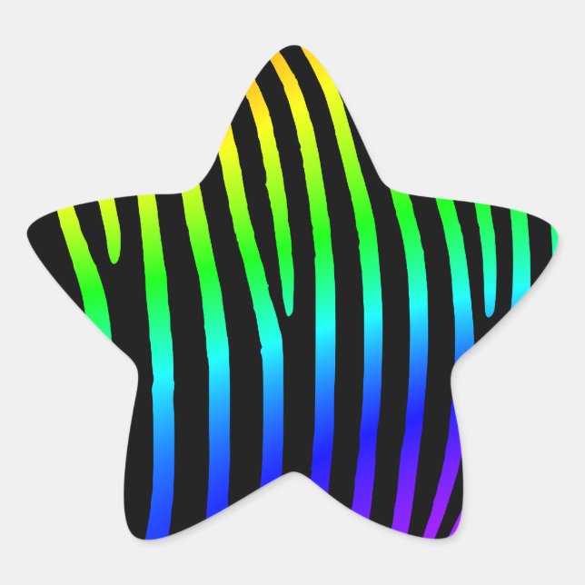 Pegatina En Forma De Estrella Rayas de cebra arcoíris (Anverso)