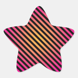 Pegatina En Forma De Estrella Rayas diagonales rosadas amarillas y negras intens