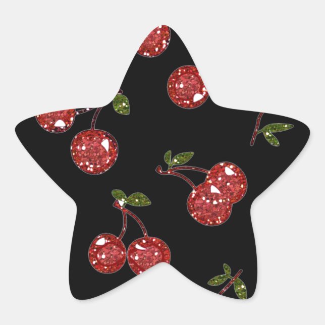 Pegatina En Forma De Estrella RB Rockabilly Muy cereza cerezas en negro (Anverso)