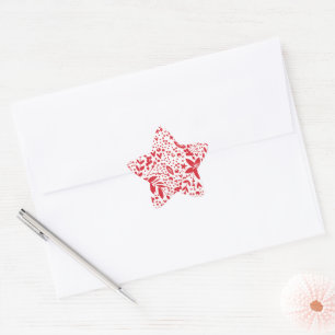 Pegatina En Forma De Estrella REGALO floral de NAVIDAD ROJA BLANCA