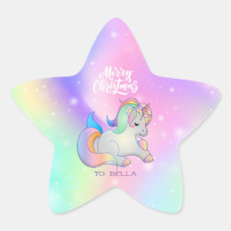 Pegatina En Forma De Estrella Regalo navideño de feriado de Rainbow Unicorn de n