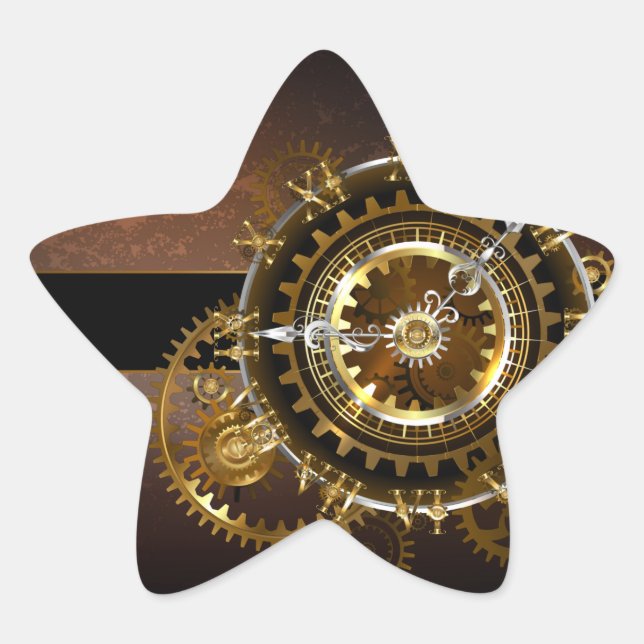 Pegatina En Forma De Estrella Reloj de vapor con engranajes antiguos (Anverso)