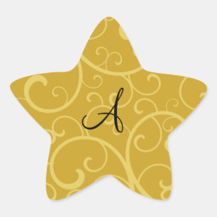 Pegatina En Forma De Estrella Remolinos del oro del monograma