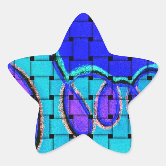 Pegatina En Forma De Estrella Resumen azul francés con textura trenzada (Anverso)