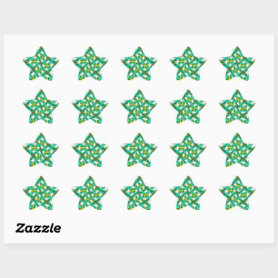 Pegatina En Forma De Estrella Resumen del patrón de flores verdes