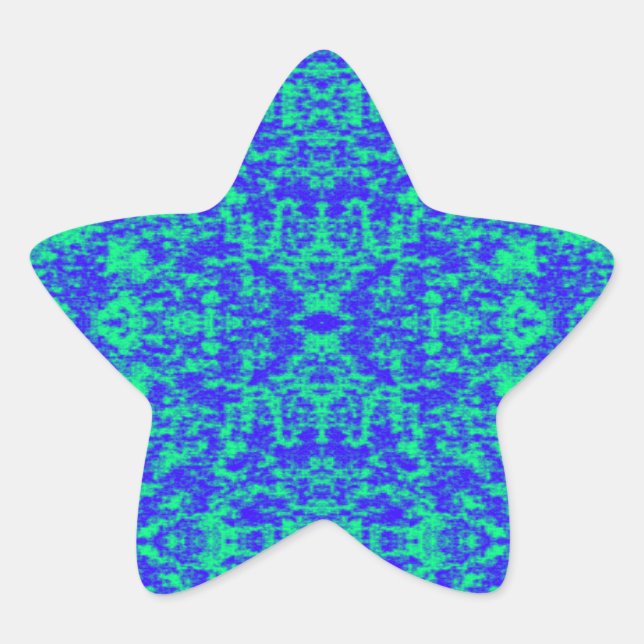 Pegatina En Forma De Estrella Resumen Fractal En Azul Y Verde (Anverso)