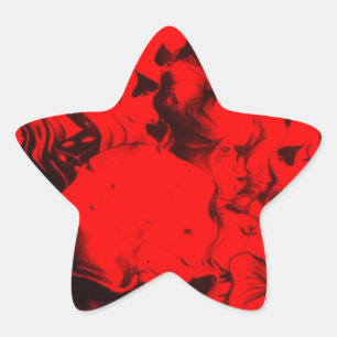 Pegatina En Forma De Estrella Retratos de Músicos Pop en Colores Rojo Vibrante A