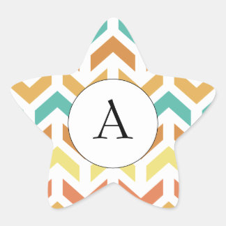 Pegatina En Forma De Estrella Retro Flechas Chevron Naranja oro Verde azulado in