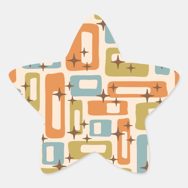 Pegatina En Forma De Estrella Retro Mid Century Moderno (Anverso)