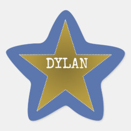 Pegatina En Forma De Estrella Rock Star Birday Party Name Stickers Blue Gold