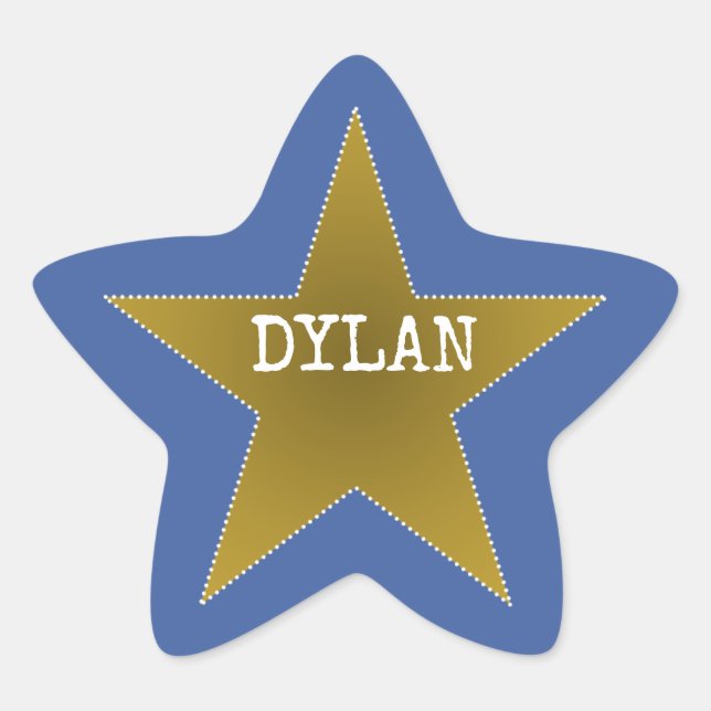 Pegatina En Forma De Estrella Rock Star Birday Party Name Stickers Blue Gold (Anverso)