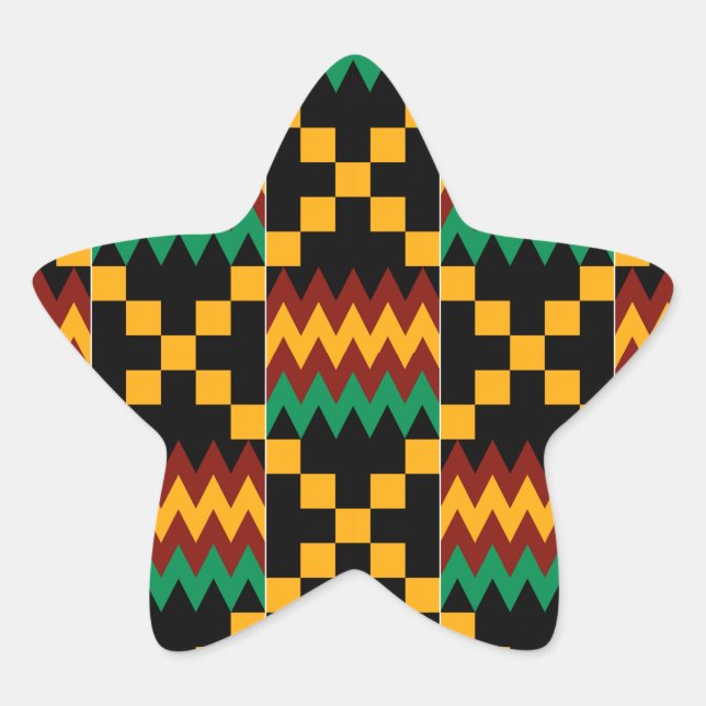 Pegatina En Forma De Estrella Ropa de Kente negra, verde, roja y amarilla (Anverso)