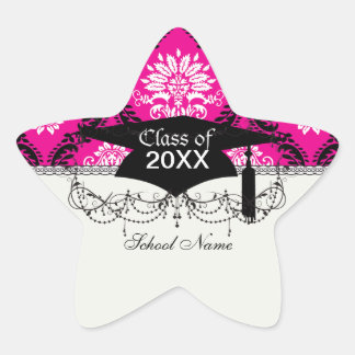 Pegatina En Forma De Estrella rosa caliente negro blanco damasco ornamentado