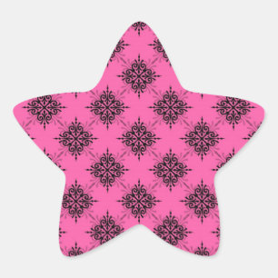 Pegatina En Forma De Estrella Rosa Chicle Femenino y Damasco Negro