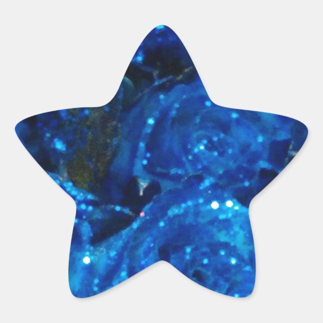 Pegatina En Forma De Estrella Rosas de glamour de Purpurina azul romántico (Anverso)