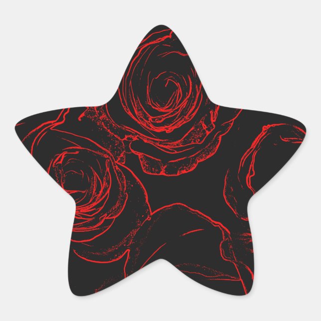 Pegatina En Forma De Estrella Roses rojos fondo negro (Anverso)