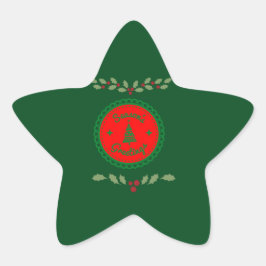 Pegatina En Forma De Estrella Saludos de temporada en la frontera verde fondo ro